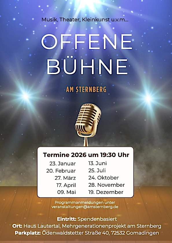 Plakat für die Veranstaltung "Offene Bühne am Sternberg", 2026